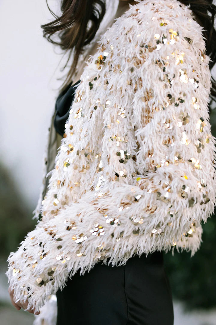 Feather Sequin Jacket Sand / Gold