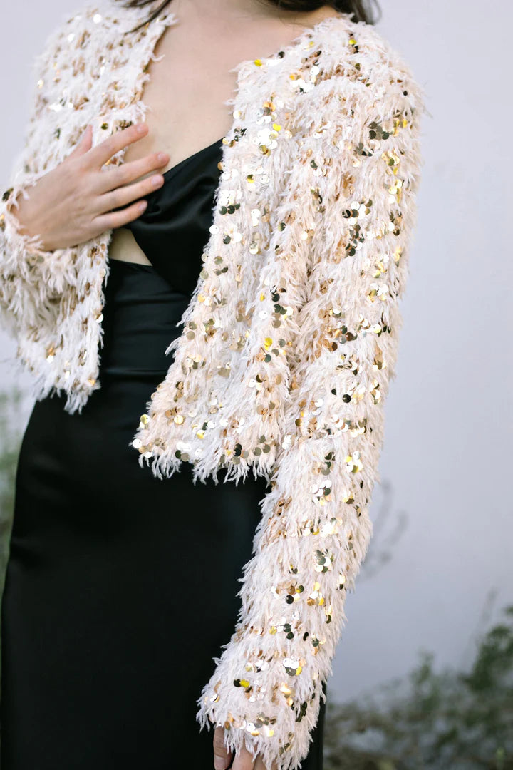 Feather Sequin Jacket Sand / Gold