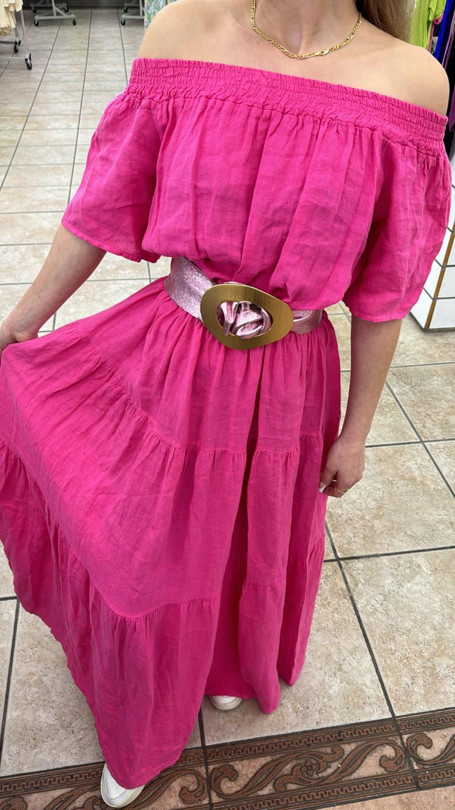 Gorgette Linen Up Shoulder Maxi Dress