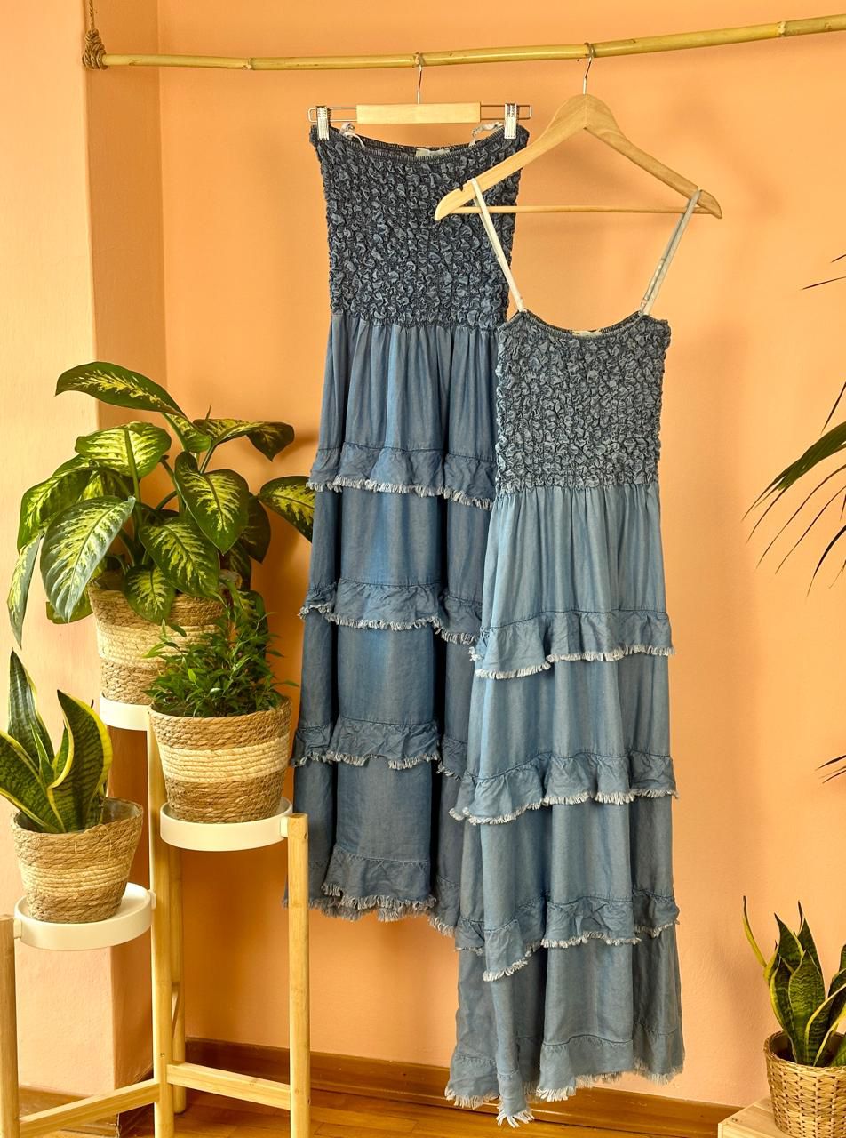 Roxy Denim Layered Ruffle Dress