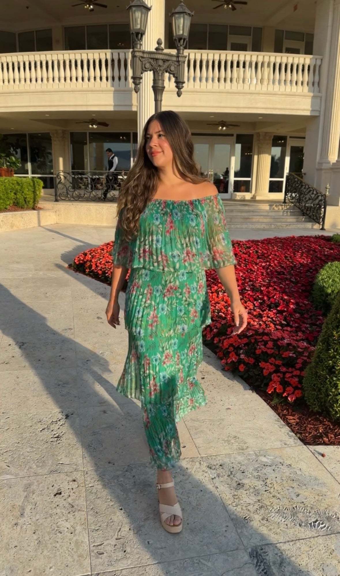 Silk Floral Print Ruffle Layered Dress