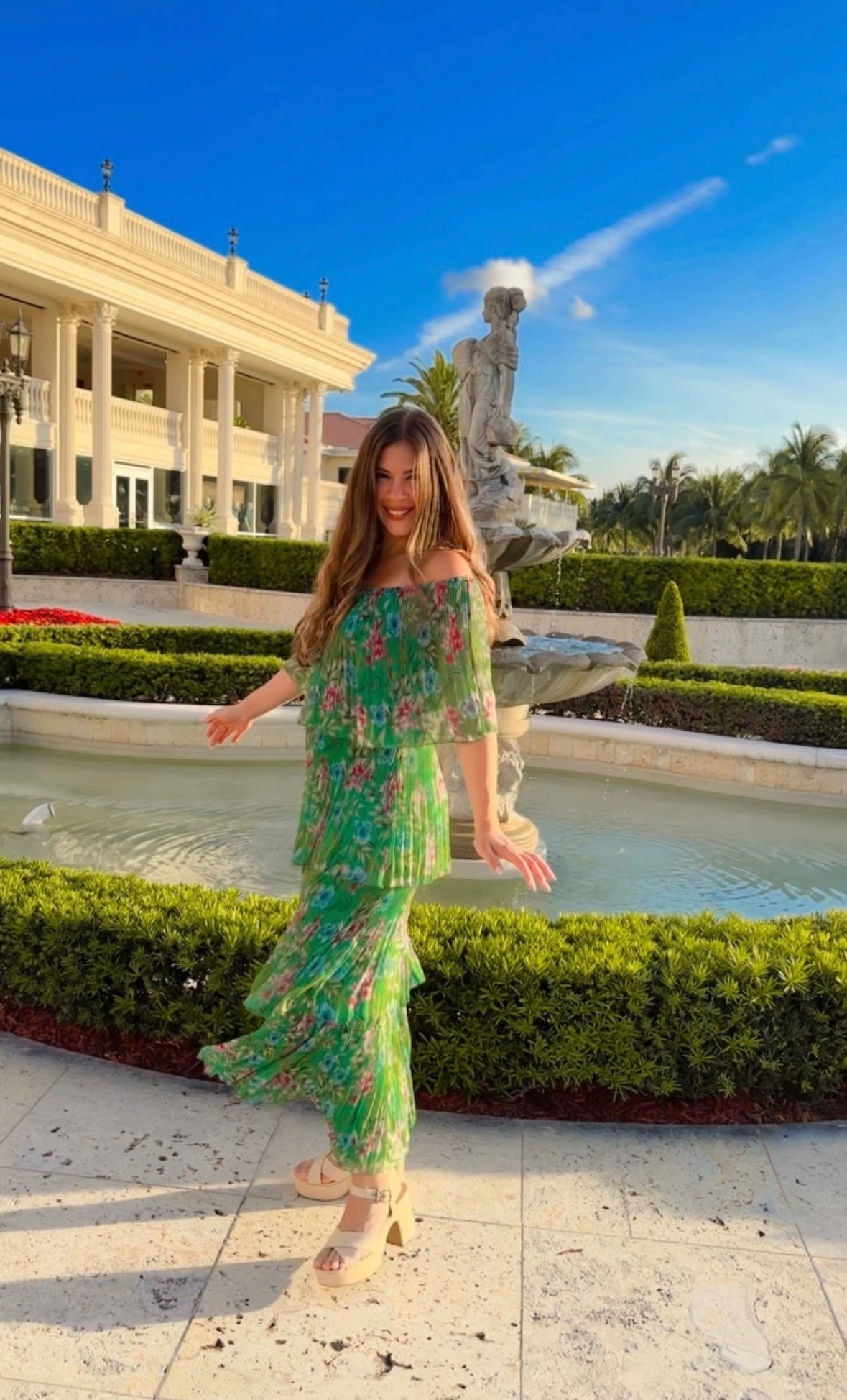 Silk Floral Print Ruffle Layered Dress
