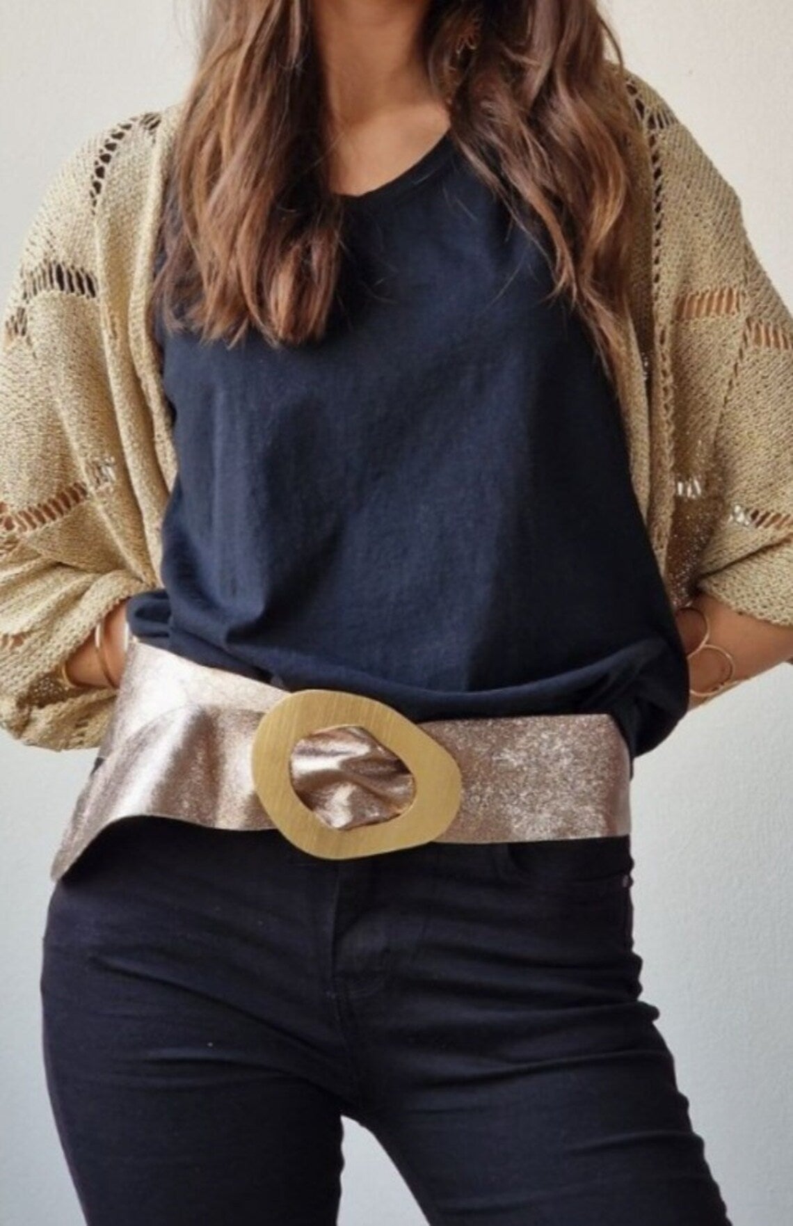 Italian Golden Buckle Shiny Leather Belt