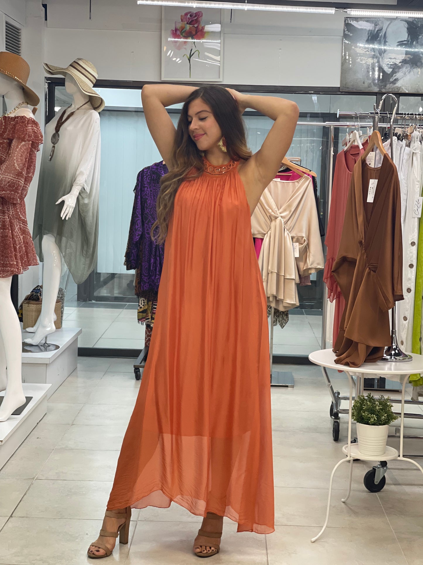 Silk Halter Neck Long Dress