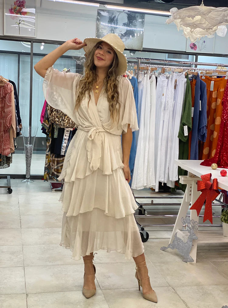 Silk Ruffle Layered Dress