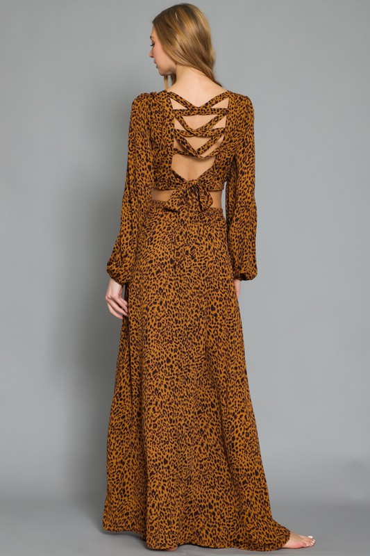Long Animal Print Brown Dress