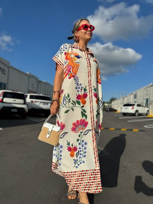 Summer Floral Print Long Shirt Dress