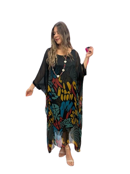 Long Satin Print Loose Dress