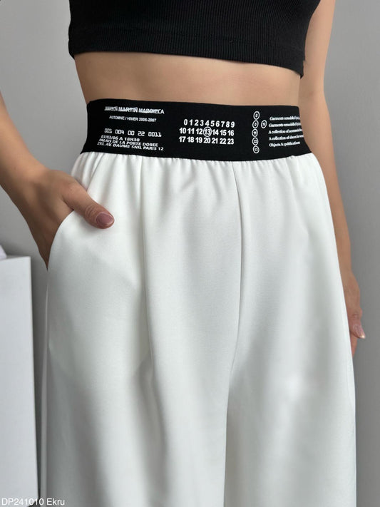 Letter Graphic Waist White Loose Pants