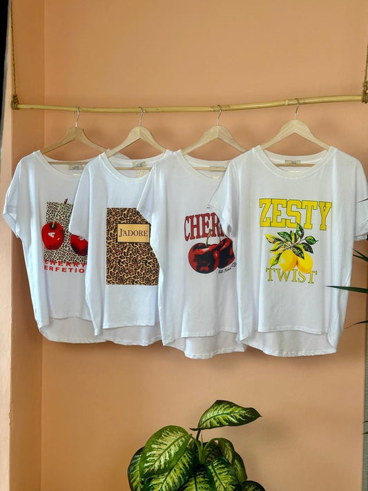 Graphic White Tee Cherries