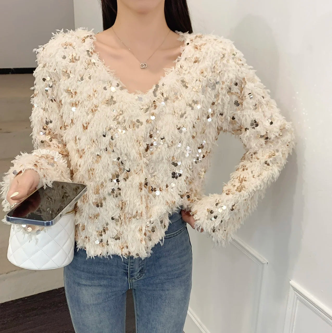 Feather Sequin Jacket Sand / Gold