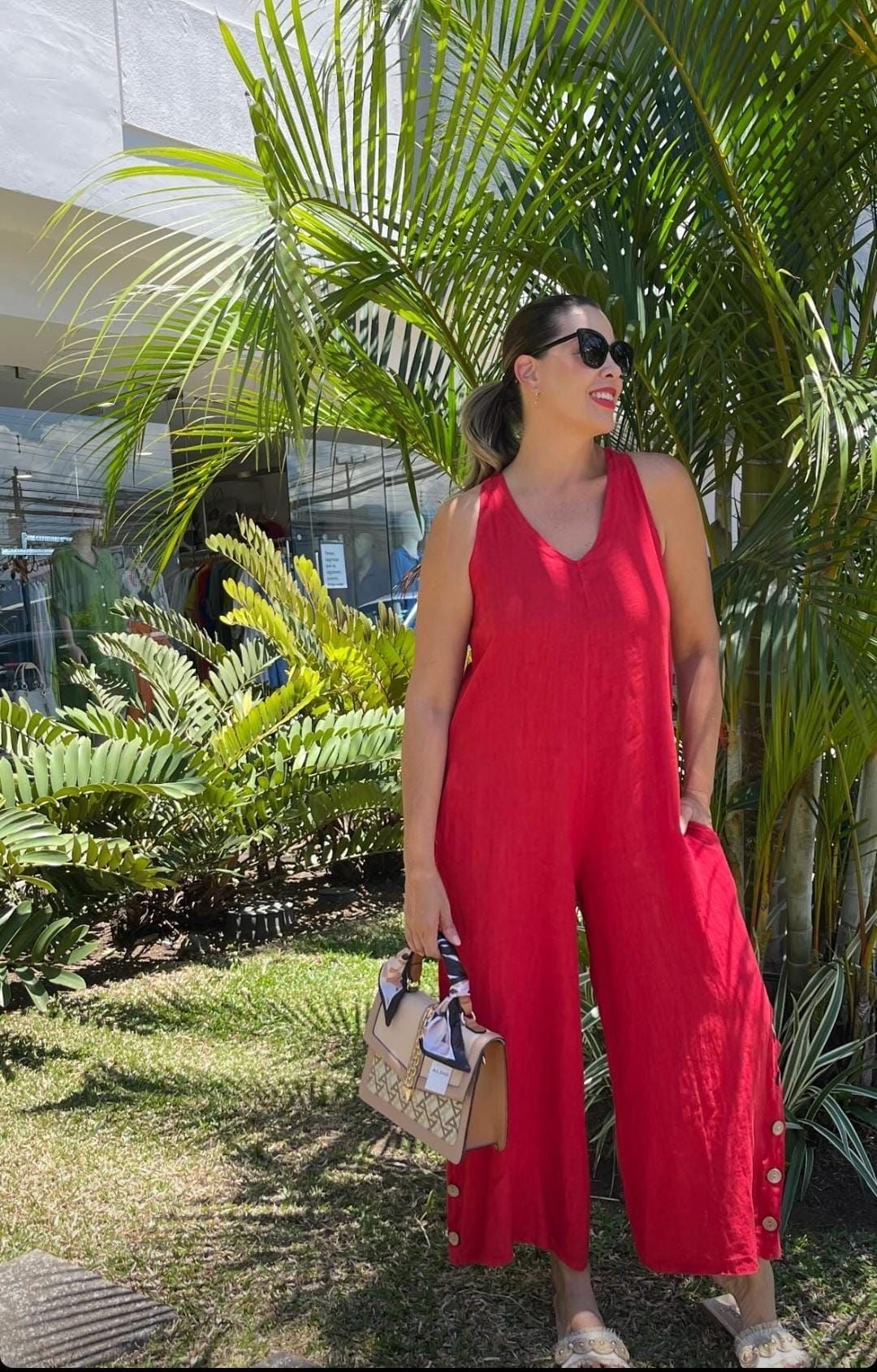 Diana Linen Jumpsuit With Side buttons Sleeveless