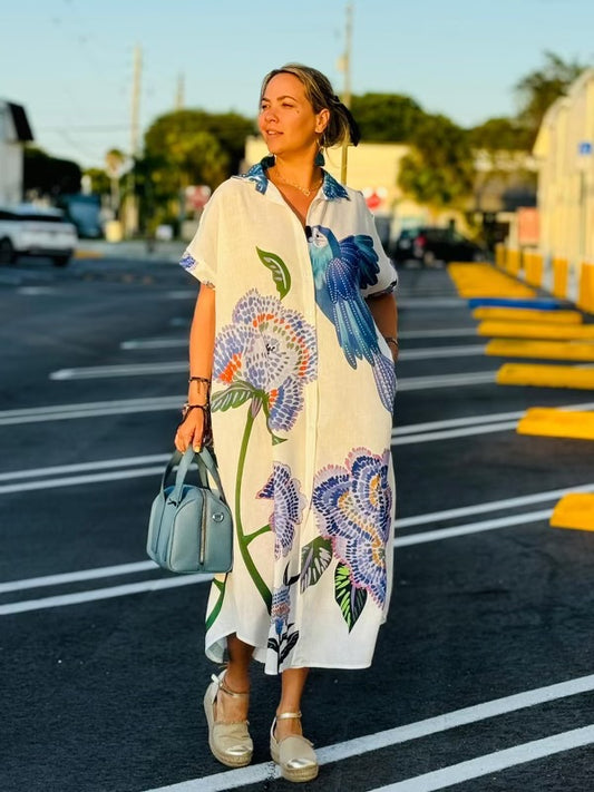 Floral Print Long Shirt Dress