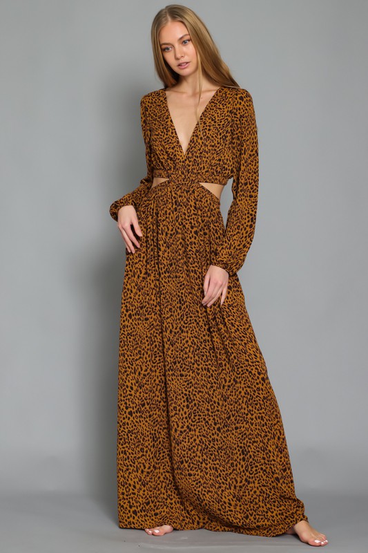 Long Animal Print Brown Dress